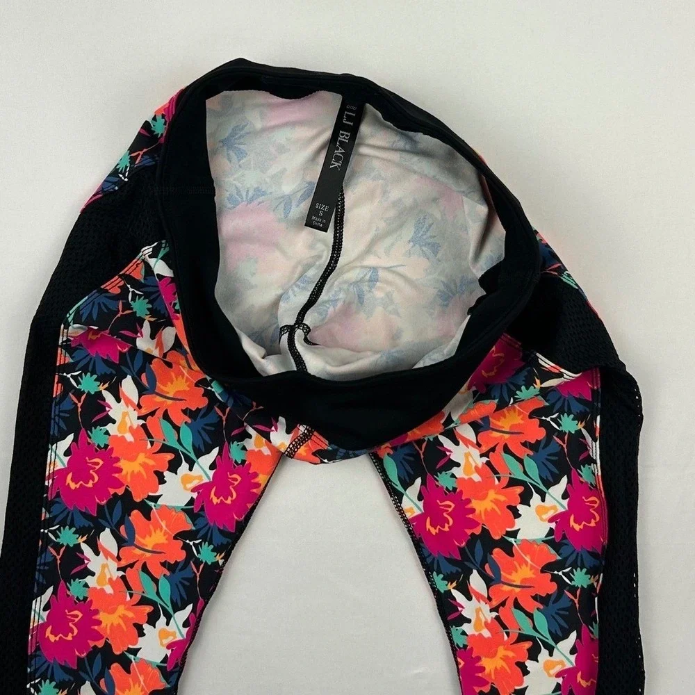 Lorna Jane LJ Black Tropical Floral Mesh Panel Activewear Leggings Small‎ 136745